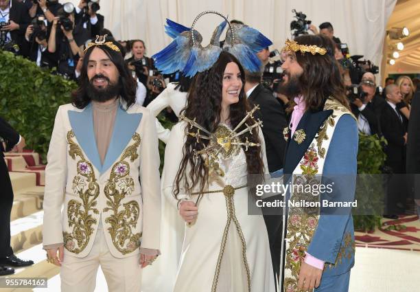 Alessandro Michele, Lana Del Rey, and Jared Leto attend the Heavenly Bodies: Fashion & The Catholic Imagination Costume Institute Gala at The...