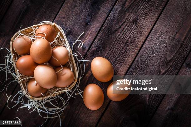 eggs in a wicker basket - eggs in basket stock-fotos und bilder