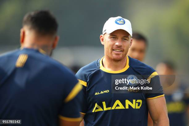 Beau Scott watches on during a Parramatta Eels NRL training session at the Old Saleyards Reserve on May 8, 2018 in Sydney, Australia.