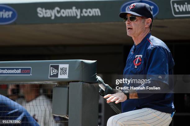 Manager Paul Molitor of the Minnesota Twins looks on during the game against the Toronto Blue Jays on May 2, 2018 at Target Field in Minneapolis,...