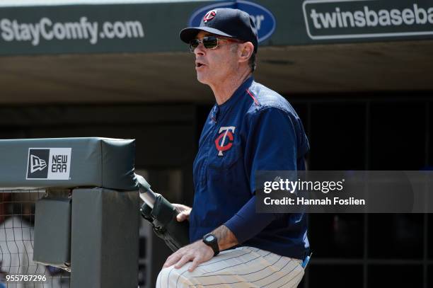 Manager Paul Molitor of the Minnesota Twins looks on during the game against the Toronto Blue Jays on May 2, 2018 at Target Field in Minneapolis,...