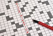 Discrimination. Text in crossword. Red letters. Close-up