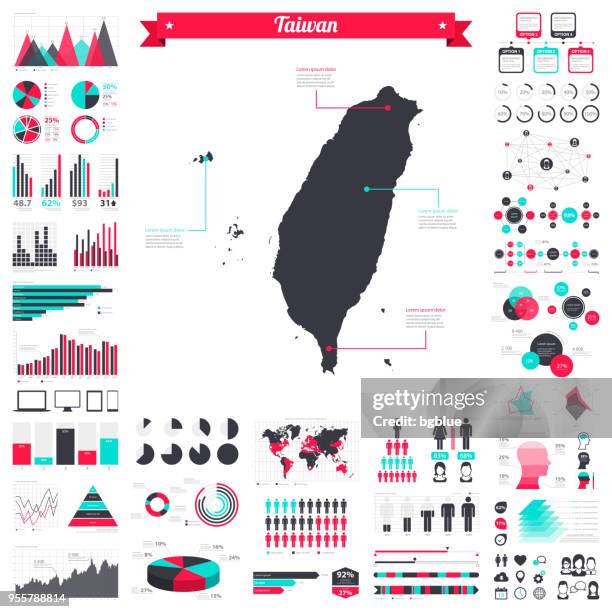 taiwan map with infographic elements - big creative graphic set - taiwan icon stock illustrations