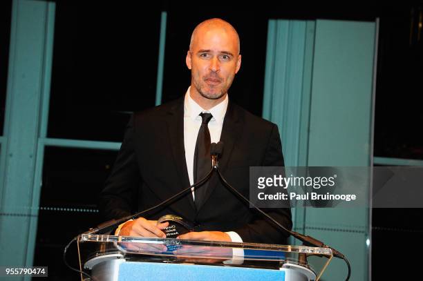 Founder of To Write Love on Her Arms Jamie Tworkowski accepts the Community Builder Award during the 2018 Change Maker Awards at Carnegie Hall on May...