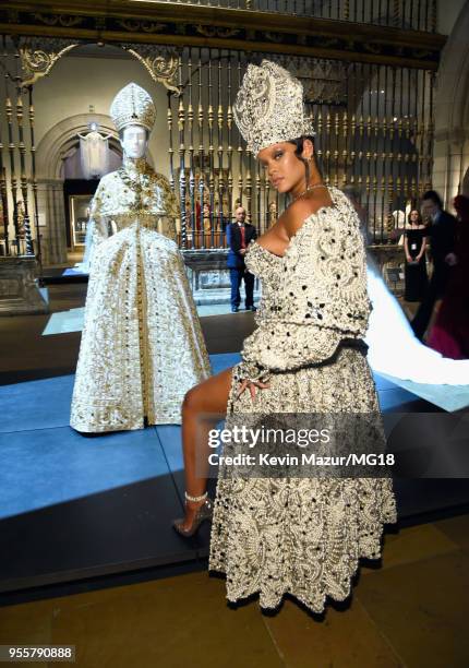 Rihanna attends the Heavenly Bodies: Fashion & The Catholic Imagination Costume Institute Gala at The Metropolitan Museum of Art on May 7, 2018 in...