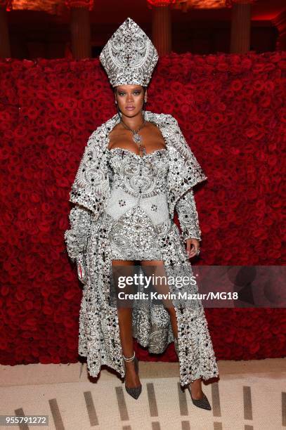 Met Gala Host Rihanna attends the Heavenly Bodies: Fashion & The Catholic Imagination Costume Institute Gala at The Metropolitan Museum of Art on May...