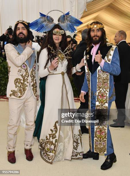 Alessandro Michele, Lana Del Rey and Jared Leto attend the Heavenly Bodies: Fashion & The Catholic Imagination Costume Institute Gala at The...