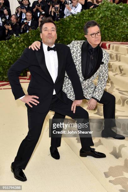 Jimmy Fallon and Stephen Colbert attend the Heavenly Bodies: Fashion & The Catholic Imagination Costume Institute Gala at The Metropolitan Museum of...