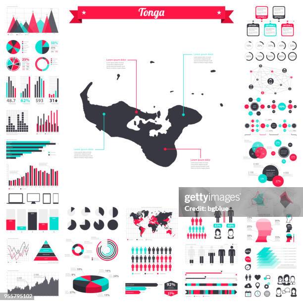 ilustraciones, imágenes clip art, dibujos animados e iconos de stock de mapa de tonga con elementos de infografía - gran conjunto gráfico creativo - nukualofa