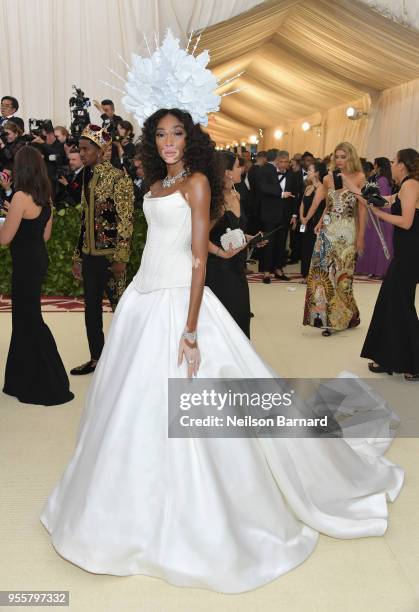 Winnie Harlow attends the Heavenly Bodies: Fashion & The Catholic Imagination Costume Institute Gala at The Metropolitan Museum of Art on May 7, 2018...