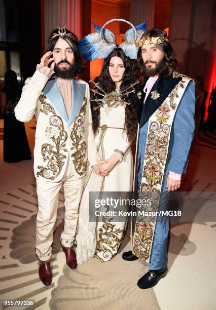 Alessandro Michele, Lana del Rey, and Jared Leto attends the Heavenly Bodies: Fashion & The Catholic Imagination Costume Institute Gala at The...