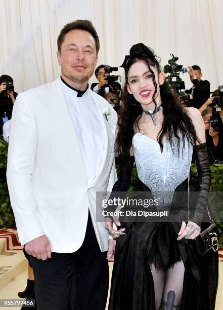 Elon Musk and Grimes attend the Heavenly Bodies: Fashion & The Catholic Imagination Costume Institute Gala at The Metropolitan Museum of Art on May...