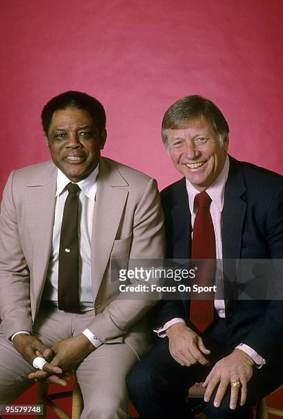 Ex Major League Baseball players Mickey Mantle and Willie Mays pose together for this photo circa 1980's. Mantle played for the Yankees from 1951-68....