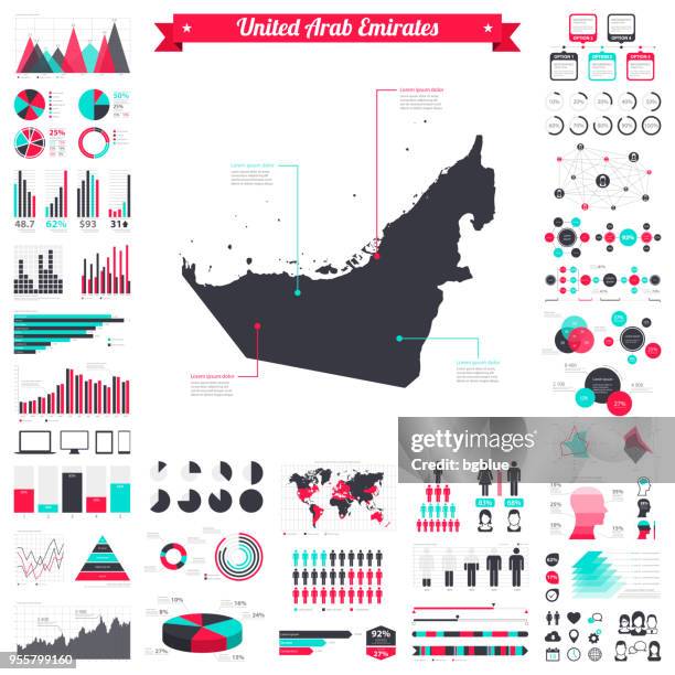 vereinigte arabische emirate karte mit infografik elemente - große grafik set - dubai stock-grafiken, -clipart, -cartoons und -symbole