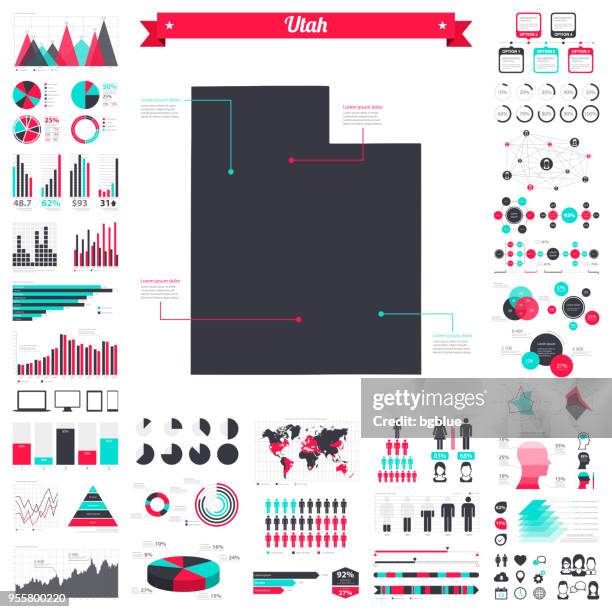 utah map with infographic elements - big creative graphic set - utah stock illustrations