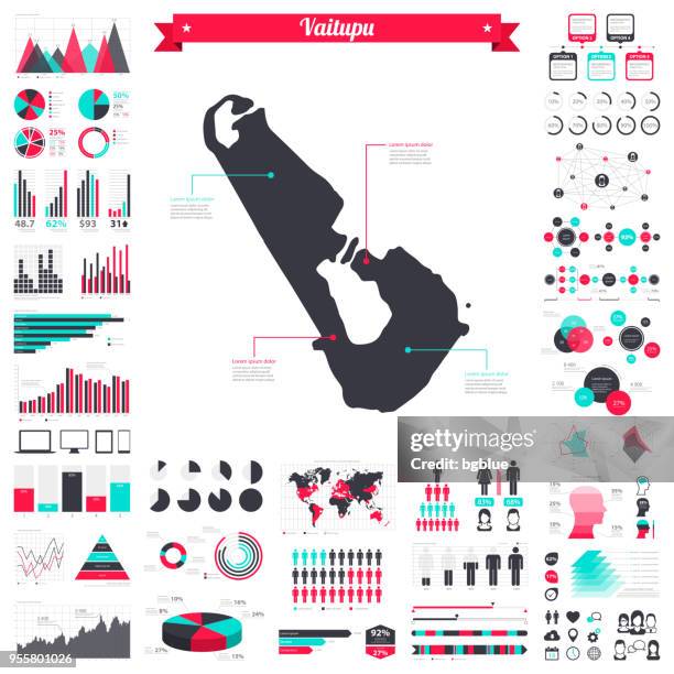 vaitupu map with infographic elements - big creative graphic set - tuvalu island stock illustrations