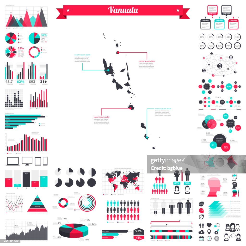 帶有圖表元素的瓦努阿圖地圖-大創意圖形集