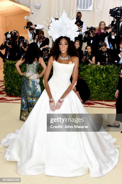 Winnie Harlow attends the Heavenly Bodies: Fashion & The Catholic Imagination Costume Institute Gala at The Metropolitan Museum of Art on May 7, 2018...