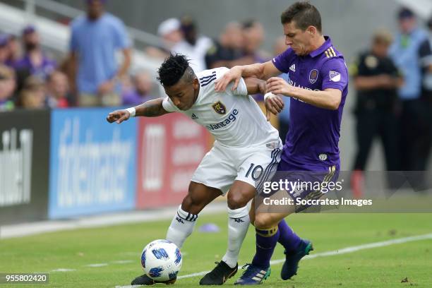 Joao Plata of Real Salt Lake ,Will Johnson of Orlando City during the match between Orlando City v Real Salt Lake on May 6, 2018