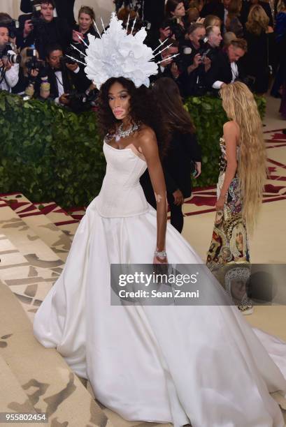 Winnie Harlow attends the Heavenly Bodies: Fashion & The Catholic Imagination Costume Institute Gala at The Metropolitan Museum of Art on May 7, 2018...