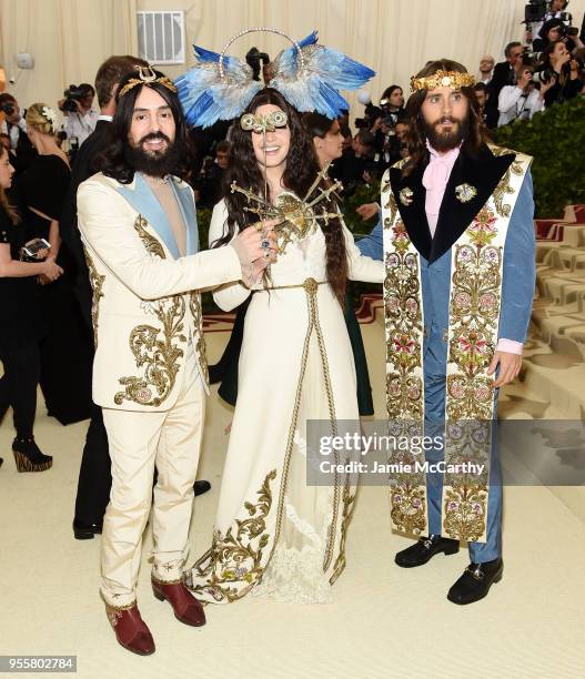 Alessandro Michele, Lana Del Rey and Jared Leto attend the Heavenly Bodies: Fashion & The Catholic Imagination Costume Institute Gala at The...