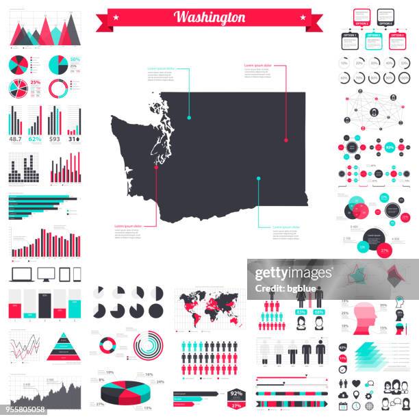 washington map with infographic elements - big creative graphic set - seattle stock illustrations