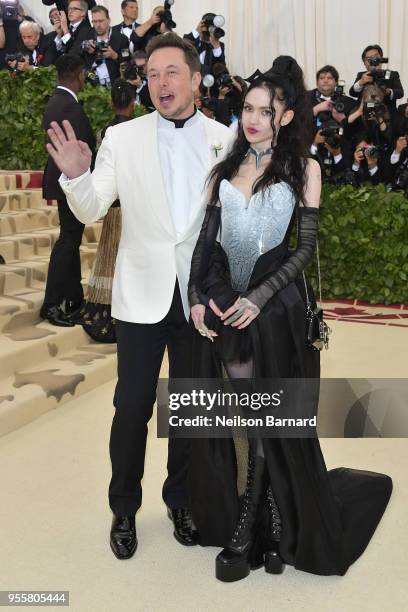 Elon Musk and Grimes attend the Heavenly Bodies: Fashion & The Catholic Imagination Costume Institute Gala at The Metropolitan Museum of Art on May...