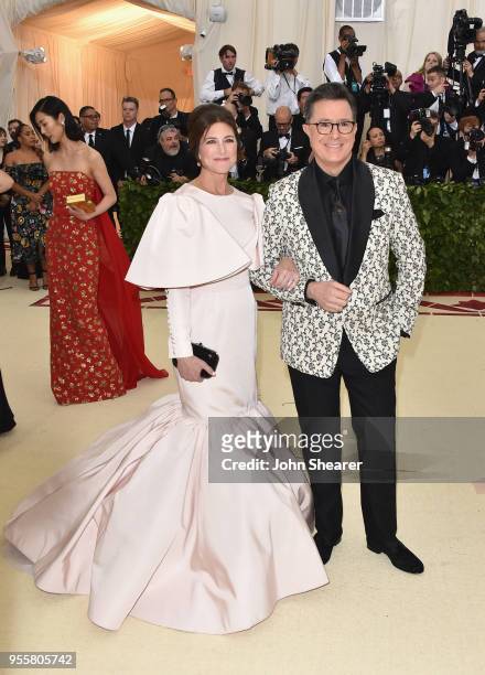 Evelyn McGee-Colbert and Stephen Colbert attend the Heavenly Bodies: Fashion & The Catholic Imagination Costume Institute Gala at The Metropolitan...