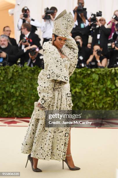 Rihanna attends the Heavenly Bodies: Fashion & The Catholic Imagination Costume Institute Gala at The Metropolitan Museum of Art on May 7, 2018 in...