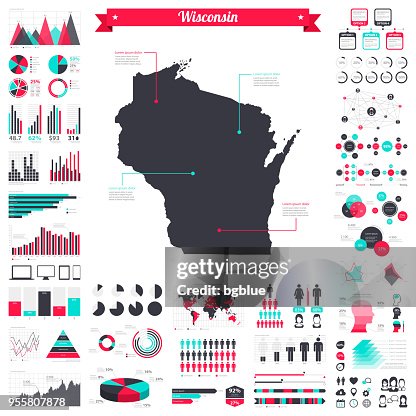 Wisconsin Map With Infographic Elements Big Creative Graphic Set High ...