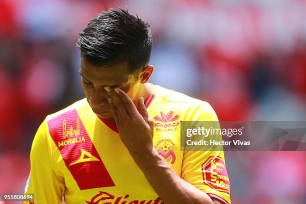 Raul Ruidiaz of Morelia reacts during the quarter finals second leg match between Toluca and Morelia as part of the Torneo Clausura 2018 Liga MX at...