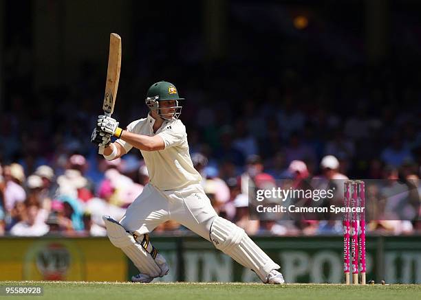 Phillip Hughes of Australia bats during day three of the Second Test match between Australia and Pakistan at Sydney Cricket Ground on January 5, 2010...