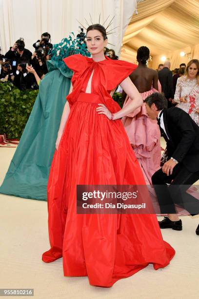 Anne Hathaway attends the Heavenly Bodies: Fashion & The Catholic Imagination Costume Institute Gala at The Metropolitan Museum of Art on May 7, 2018...