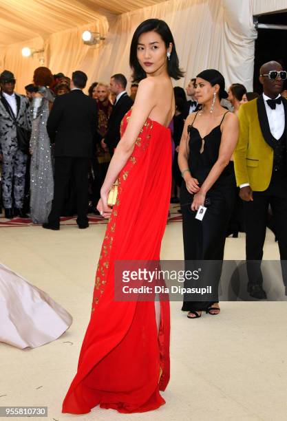 Liu Wen attends the Heavenly Bodies: Fashion & The Catholic Imagination Costume Institute Gala at The Metropolitan Museum of Art on May 7, 2018 in...