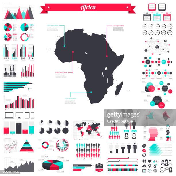 ilustraciones, imágenes clip art, dibujos animados e iconos de stock de mapa de africa con elementos de infografía - gran conjunto gráfico creativo - reunion island