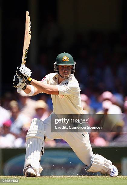 Phillip Hughes of Australia bats during day three of the Second Test match between Australia and Pakistan at Sydney Cricket Ground on January 5, 2010...
