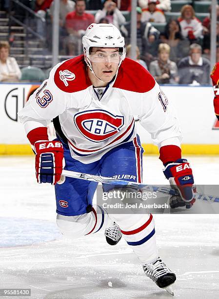 Michael Cammalleri of the Montreal Canadiens skates after the puck against the Florida Panthers on December 31, 2009 at the BankAtlantic Center in...