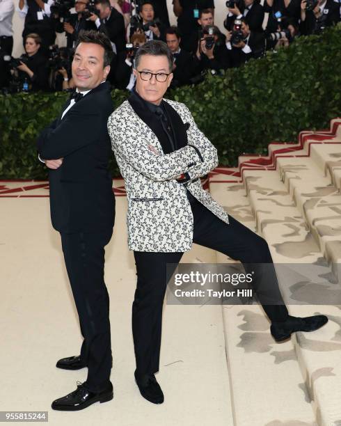 Jimmy Fallon and Stephen Colbert attend "Heavenly Bodies: Fashion & the Catholic Imagination", the 2018 Costume Institute Benefit at Metropolitan...