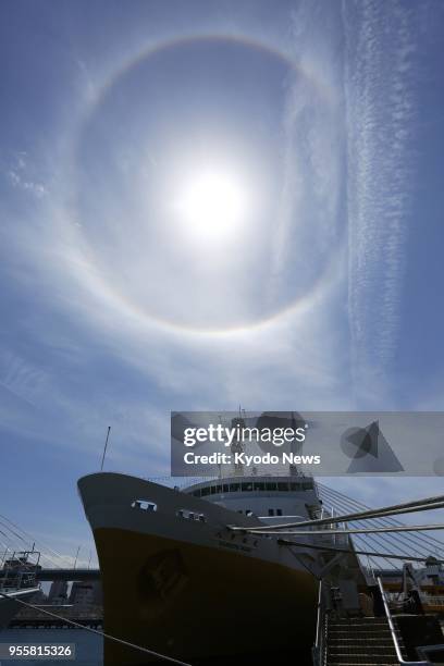 Halo is observed around the sun in the northeastern Japan city of Aomori on May 7, 2018. ==Kyodo