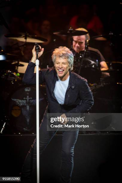 Jon Bon Jovi and Tico Torres of Bon Jovi perform in concert during the 'This House is Not for Sale' tour at the Canadian Tire Centre on May 7, 2018...