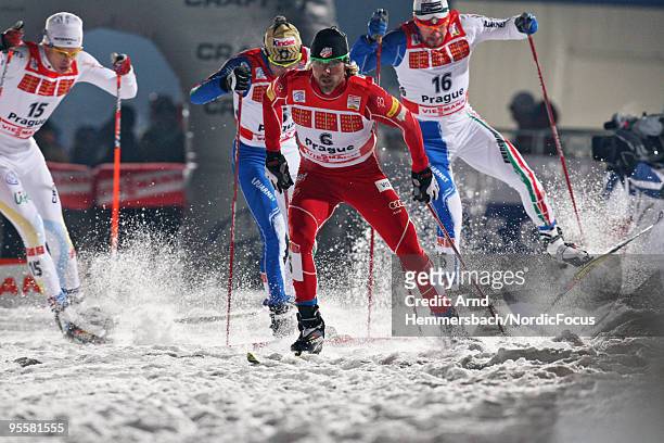 Andrew Newell of the United States competes during the individual sprint men for the FIS Cross Country World Cup Tour de Ski on January 04, 2010 in...