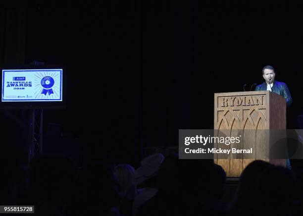 Songwriter/producer Shane McAnally speaks onstage during the 3rd Annual AIMP Awards at Ryman Auditorium on May 7, 2018 in Nashville, Tennessee.