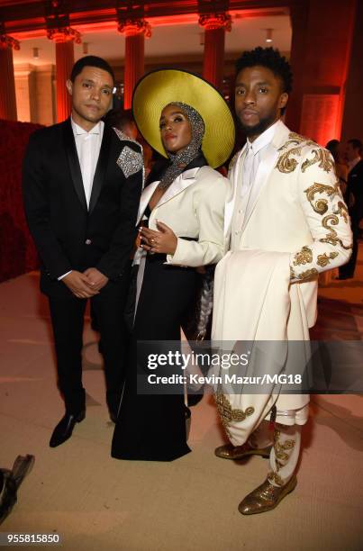 Trevor Noah, Janelle Monae, and Chadwick Boseman attend the Heavenly Bodies: Fashion & The Catholic Imagination Costume Institute Gala at The...