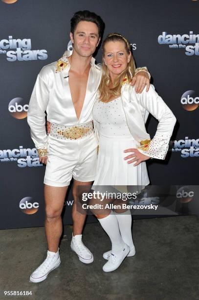 Tonya Harding and Sasha Farber attends ABC's "Dancing With The Stars: Athletes" Season 26 show on May 7, 2018 in Los Angeles, California.