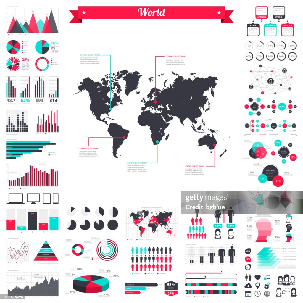 World map with infographic elements - Big creative graphic set