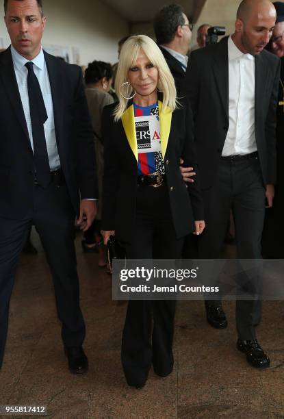 Designer Donatella Versace attends the Heavenly Bodies: Fashion & The Catholic Imagination Costume Institute Gala Press Preview at The Metropolitan...