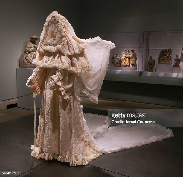 Fashion on display during the Heavenly Bodies: Fashion & The Catholic Imagination Costume Institute Gala Press Preview at The Metropolitan Museum of...
