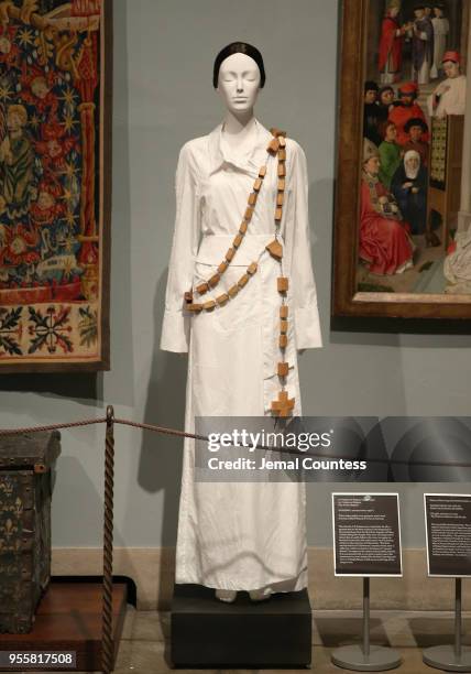 Fashion on display during the Heavenly Bodies: Fashion & The Catholic Imagination Costume Institute Gala Press Preview at The Metropolitan Museum of...