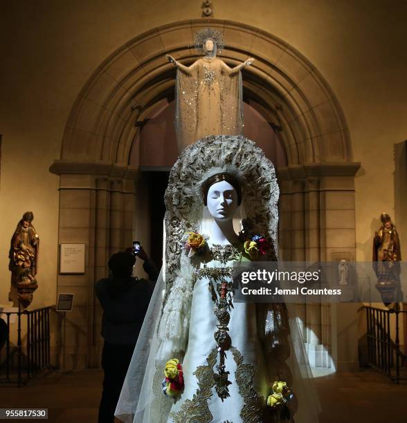 Fashion on display during the Heavenly Bodies: Fashion & The Catholic Imagination Costume Institute Gala Press Preview at The Metropolitan Museum of...