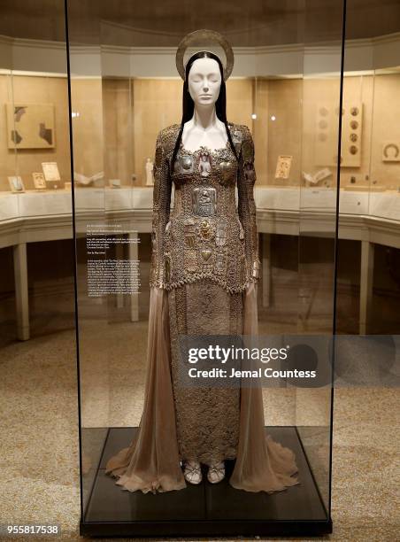 Fashion on display during the Heavenly Bodies: Fashion & The Catholic Imagination Costume Institute Gala Press Preview at The Metropolitan Museum of...